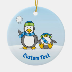 Snöballerande penguiner keramiska prydnadsföremål julgransprydnad keramik