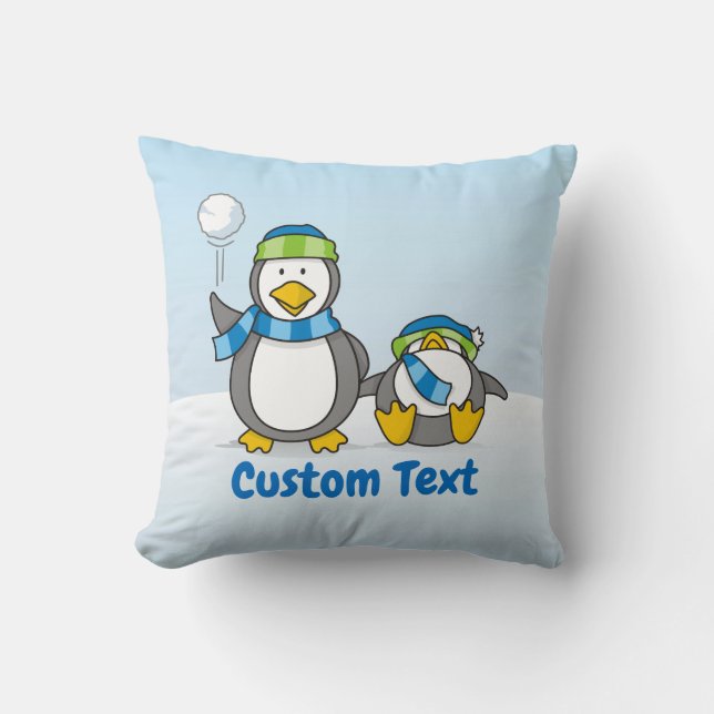 Snöballerande penguiner kudde (Framsida)