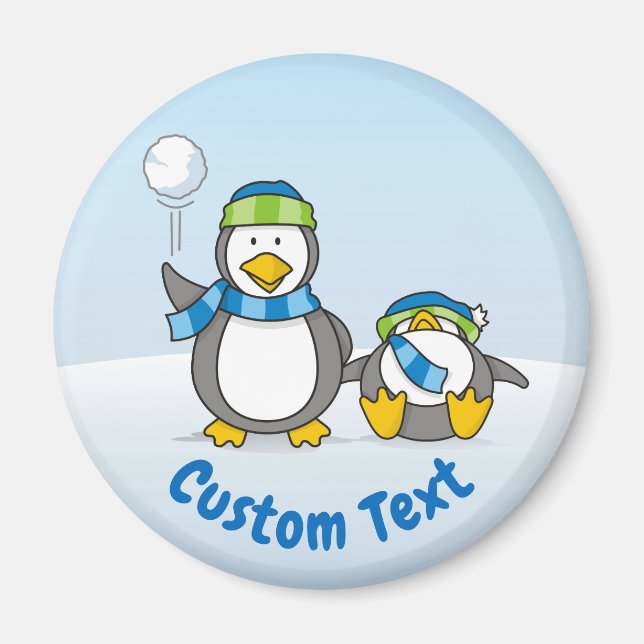 Snöballerande penguiner magnet (Framsidan)