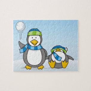Snöballerande penguiner pussel