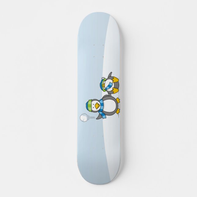 Snöballerande penguiner skateboard bräda 19,5 cm (Framsida)