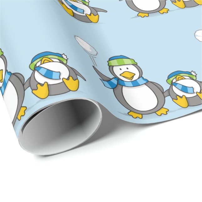 Snöballerande penguiner som omsluter pappra presentpapper (Rullad Hörn)