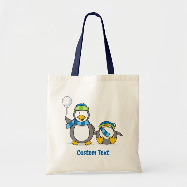 Snöballerande penguiner till påsen tygkasse (Framsidan)