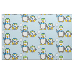 Snöballerande penguiner tyg