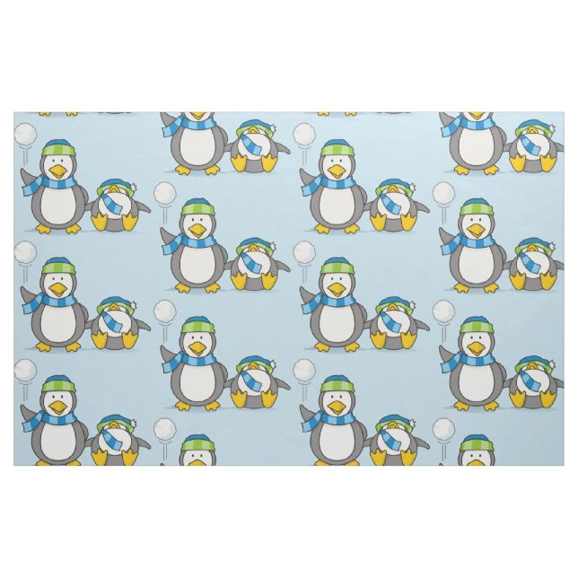 Snöballerande penguiner tyg (Fat Quarter)