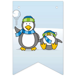 Snöballerande penguiner vimplar