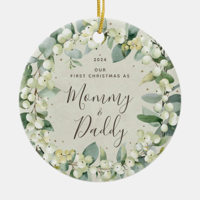 Snöbär Föräldrar Första Julen Foto Julgransprydnad Keramik (Framsidan)