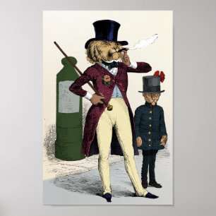 Snobbig lejon röka cigarr för Victorian Poster