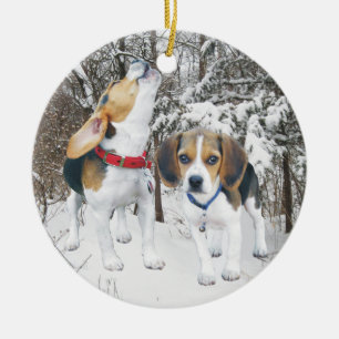 SnöBeaglevalper i skogenjulprydnad Julgransprydnad Keramik