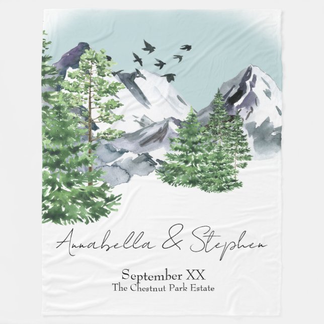 Snöbergslandskap med Gräs-skogen Träd Fleecefilt (Framsidan)