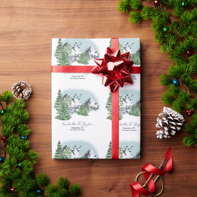 Snöbergslandskap med Gräs-skogen Träd Presentpapper (Julgåva)