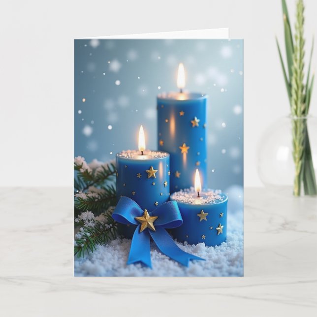Snöblå ljusstakekort kort (Framsida)
