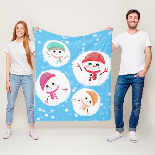 Snöboll och Snögubbe Blue Fleecefilt (På plats)
