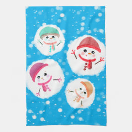 Snöboll och Snögubbe Blue Kökshandduk