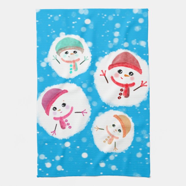 Snöboll och Snögubbe Blue Kökshandduk (Vertikal)