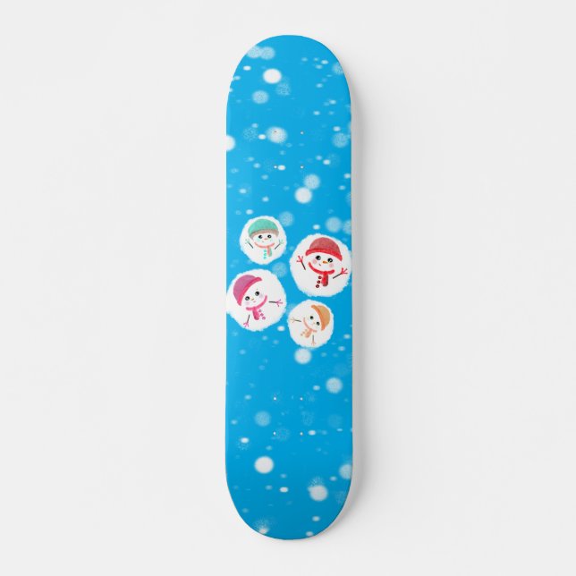 Snöboll och Snögubbe Blue Mini Skateboard Bräda 18,5 Cm (Framsida)
