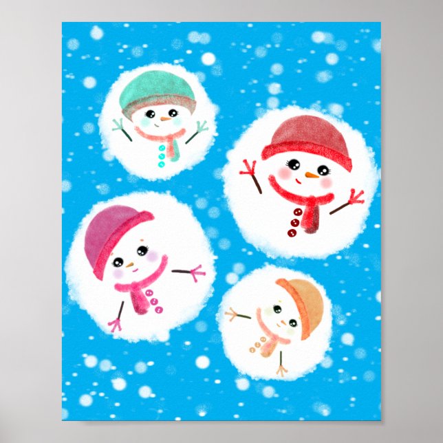 Snöboll och Snögubbe Blue Poster (Framsidan)