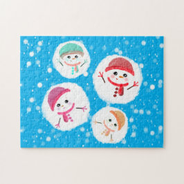 Snöboll och Snögubbe Blue Pussel