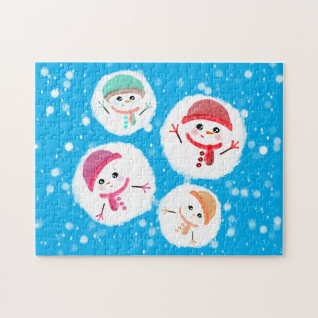 Snöboll och Snögubbe Blue Pussel (Horisontell)