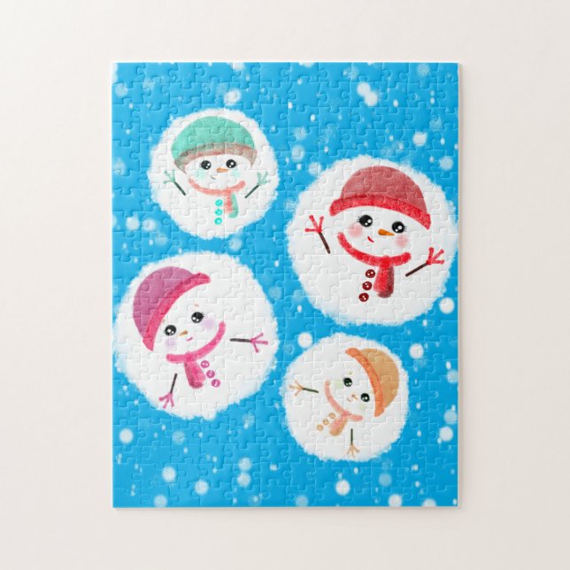 Snöboll och Snögubbe Blue Pussel (Vertikal)