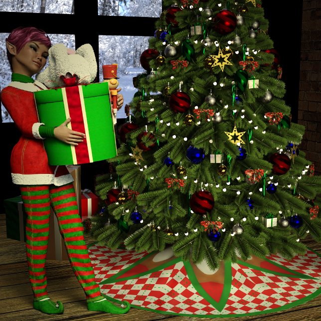 Snöbollar och jultomte Gingham Julgransmatta Borstad Polyester (Skapare uppladdad)