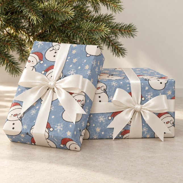Snöbollsvänner Blå jul Snöman Omslagspapper Presentpapper (Skapare uppladdad)