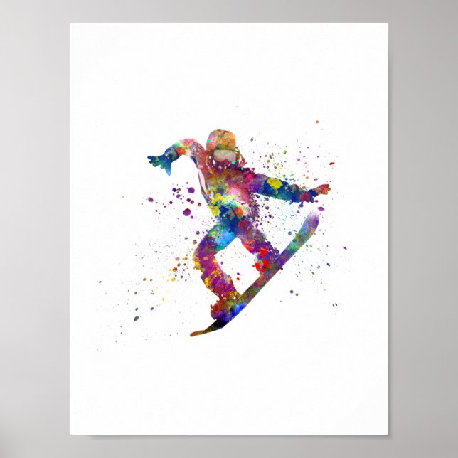 Snöbord i vattenfärg poster (Framsidan)