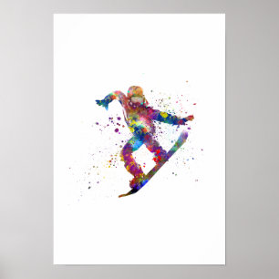 Snöbord i vattenfärg poster