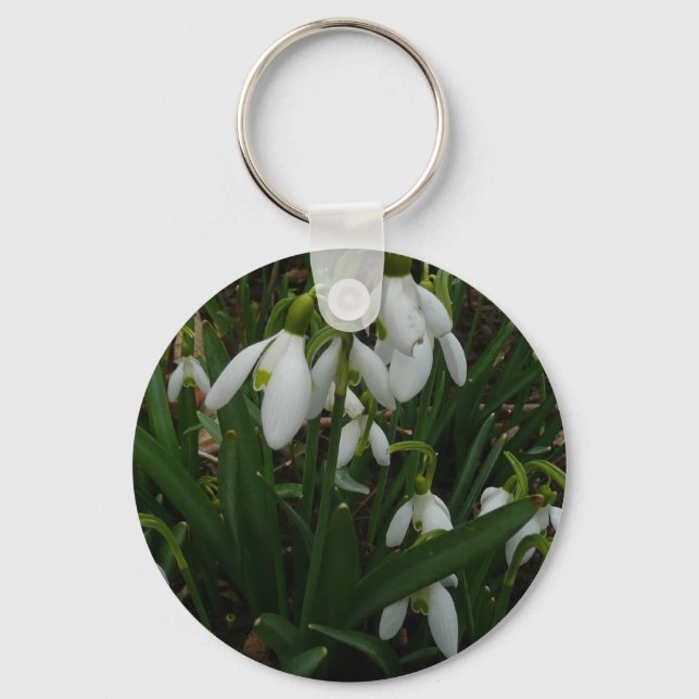Snödroppar I (Galanthus) Vitt Vår blommor Nyckelring (Framsida)
