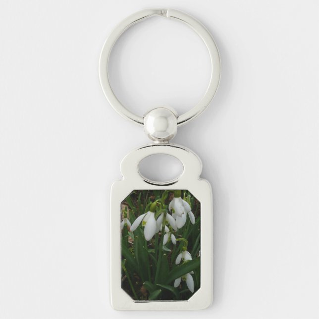 Snödroppar I (Galanthus) Vitt Vår blommor Rektangulärt Silverfärgad Nyckelring (Framsidan)