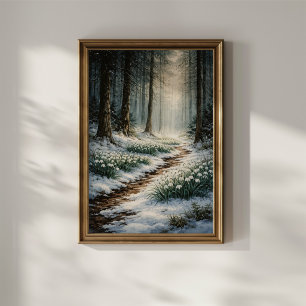 Snödroppar i vinter skog poster