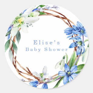 Snödroppar och Scilla Vår Blommigt Boy Shower Runt Klistermärke