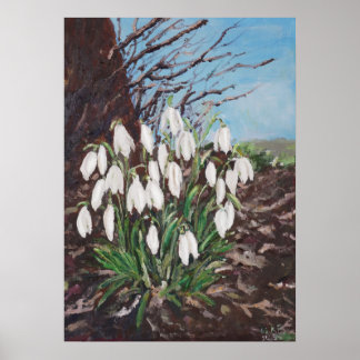 snödroppar under en träd-oljemålning poster
