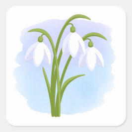 Snödroppar - Vår blommor på vattenfärgsblått Fyrkantigt Klistermärke
