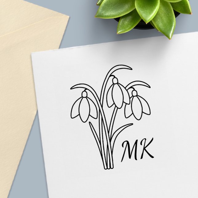 Snödroppar Vårblommor Monogram Initialer Självfärgande Stämpel (Skapare uppladdad)