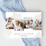 Snödroppe 4 Photo Collage Hanukkah Julkort<br><div class="desc">Unik modern Hanukkah-kortdesign har favoritfoton sida vid sida med överdimensionerade pastellsnöflingsilhuetter i bakgrunden. Anpassa med din familj namn och året under "Joyous Hanukkah" i klassisk skrift.</div>