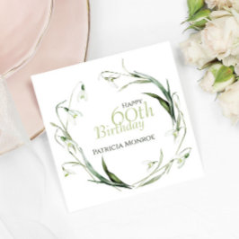 Snödroppe 60-årsdag Akvarell Botanisk Grön  Pappersservett