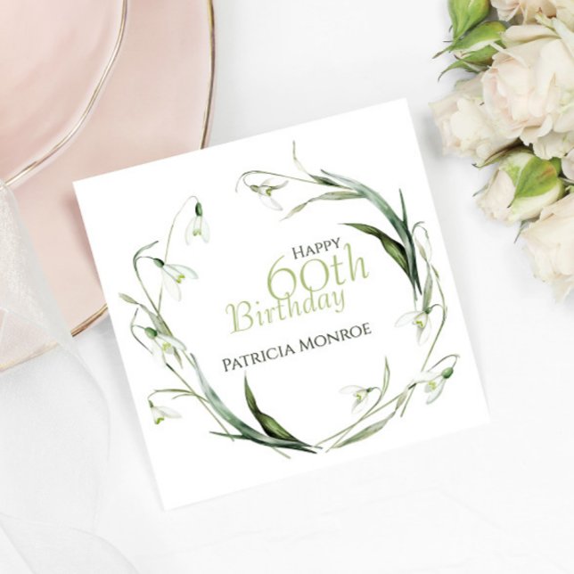 Snödroppe 60-årsdag Akvarell Botanisk Grön  Pappersservett (Skapare uppladdad)