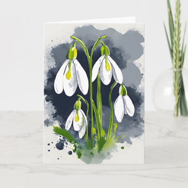 Snödroppe - Akvarellblommor Kort (Framsida)