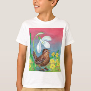 Snödroppe och wren-fågel kallar vår Boys' T Shirt