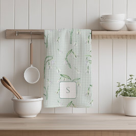 Snödroppsblomma Grön Monogram Kökshandduk
