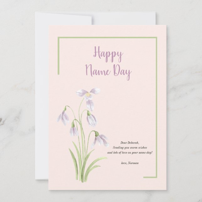 Snödroppskort Namn-Blommigt Julkort (Framsida)