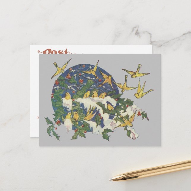 Snöfåglar, Holly och Snö - jul Vykort (Fram/Back In Situ)