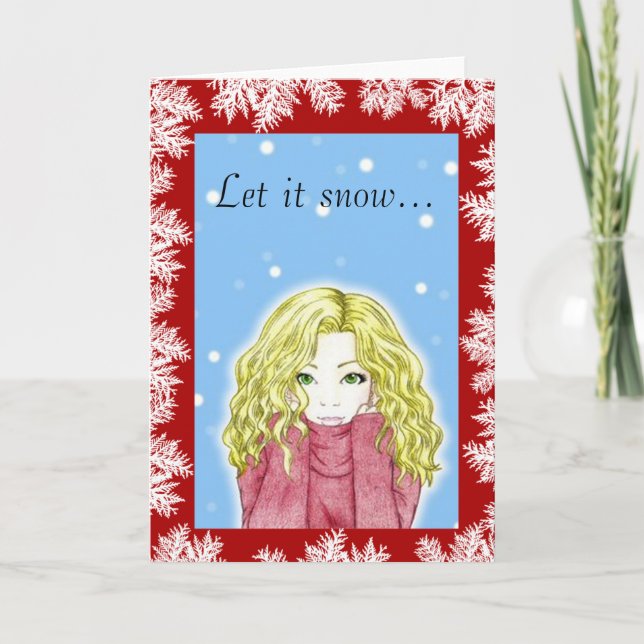 Snöfall Flicka Högtidskort Helgkort (Framsida)