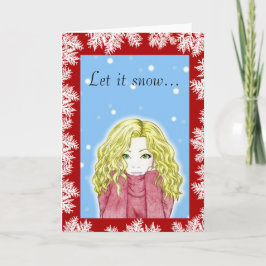Snöfall Flicka Högtidskort Helgkort