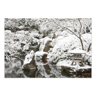 Snöfall i Portland Japanska trädgården, Fototryck