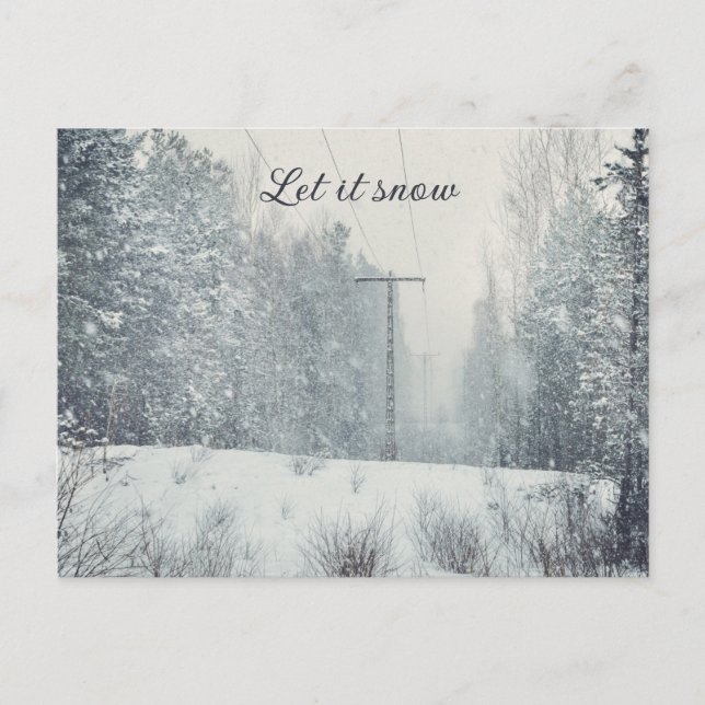 Snöfall i vinter skogen  helg vykort (Framsida)