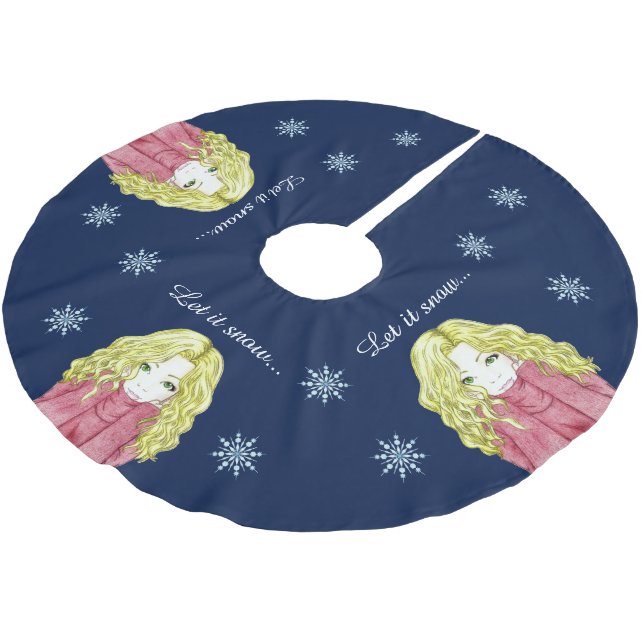 Snöfall Tjej Julgran Skört Julgransmatta Borstad Polyester (Vinklad)