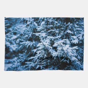 Snöfall Vinter Julgran Kökshandduk