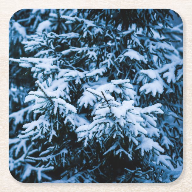 Snöfall Vinter Julgran Underlägg Papper Kvadrat (Framsidan)